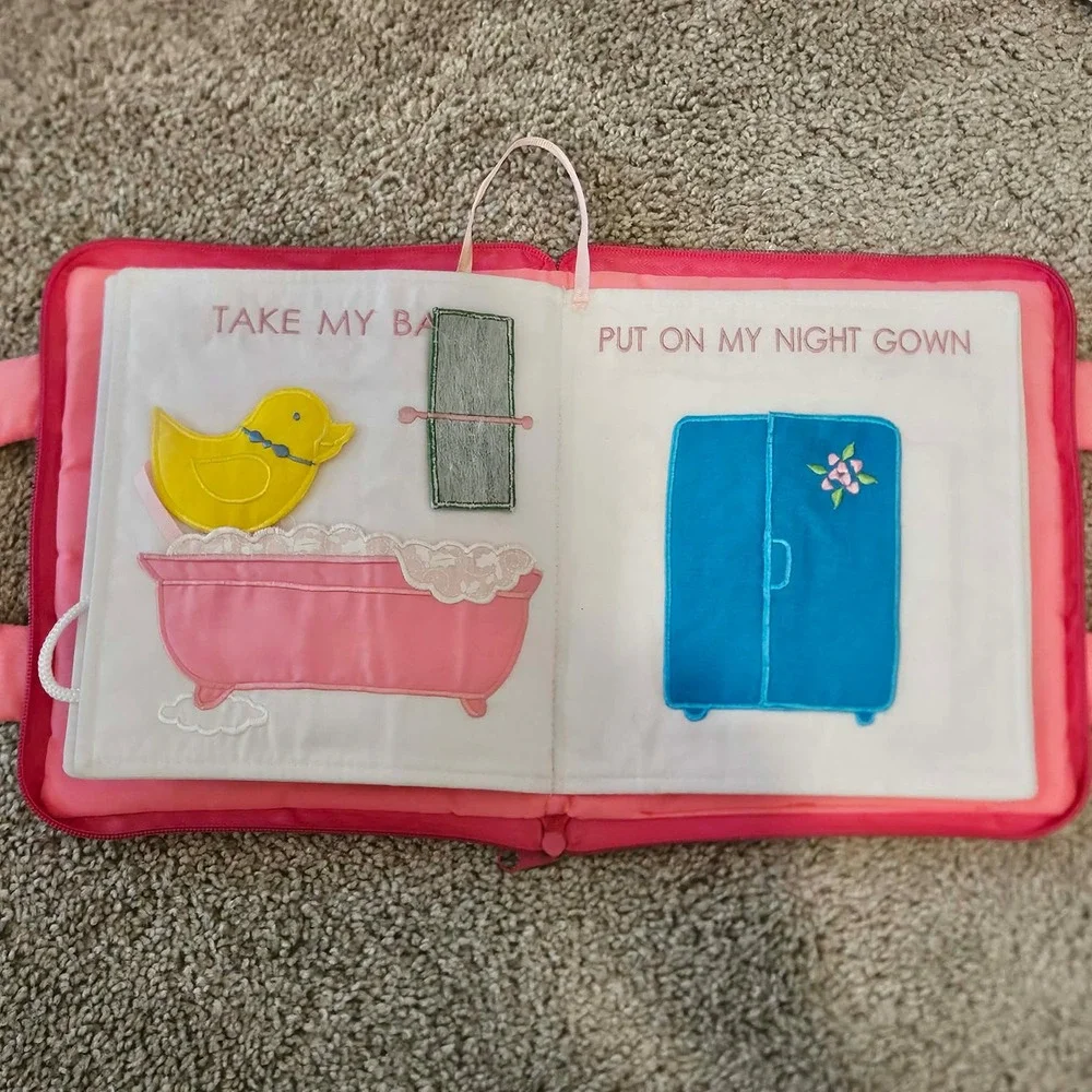 Bedtime Bunny Quiet Book Kids OS Pink Fabric Activity Sensory Travel Toy